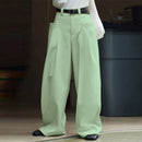 INCERUN Mens Solid Pleated Design Casual Straight Pants Casual Comfortable Wide Legged Long Pant with Pockets