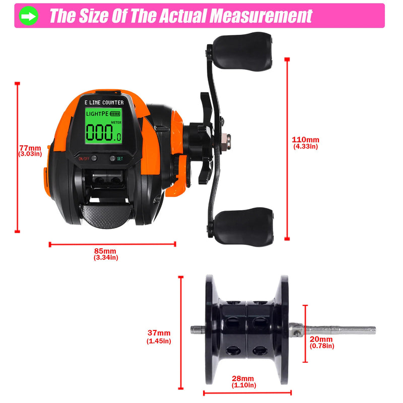 SAMOLLA  Electronic Bait Casting Fishing Reel Large LED Screen 7.2:1 High Speed 10kg Max Drag Deep Position Memory Fish Alarm USB Rechargeable Casting Reel for Beach River Lake Offshore
