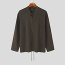 INCERUN Mens V Neck Long Sleeve Shirt Fashion Solid Color Lace Up Top Shirt for Male