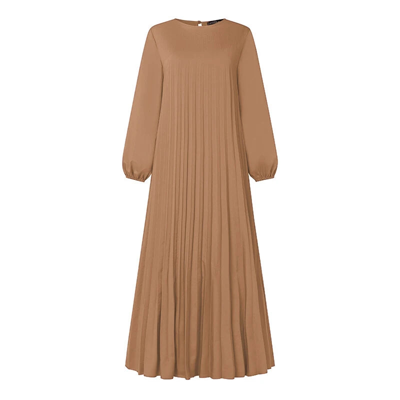 ZANZEA Fashion Women Ethnic Dress Elegant Lantern Sleeve Maxi Dresses Plain A-Line Sundress