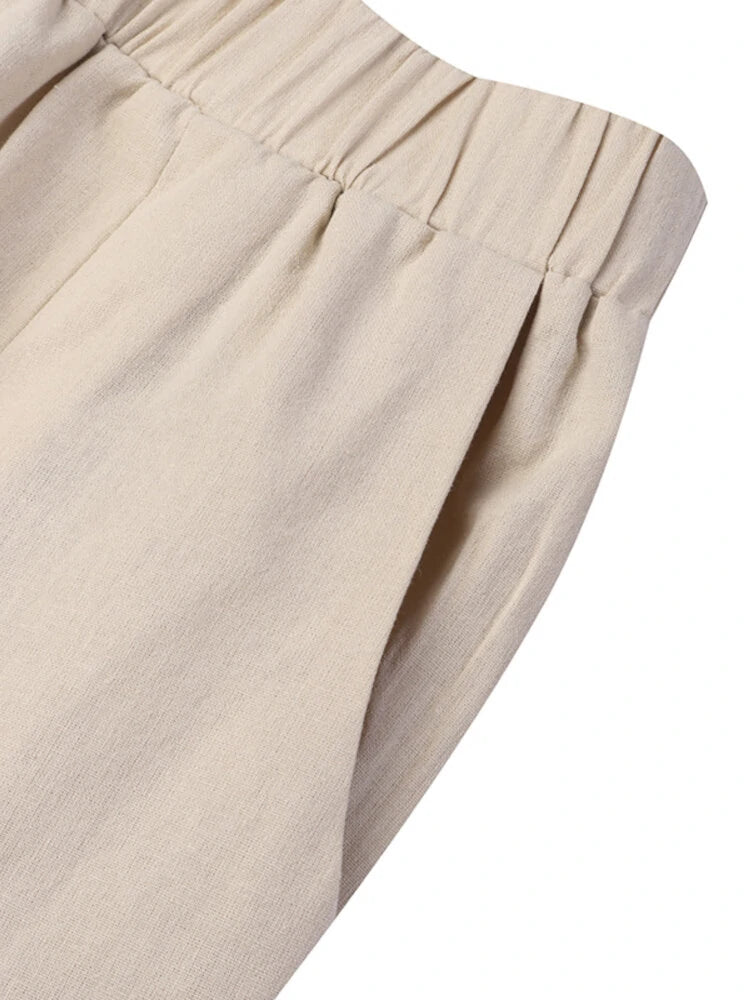 Women Loose 100% Cotton Ankle Length Solid Color Wide Legged Casual Pants