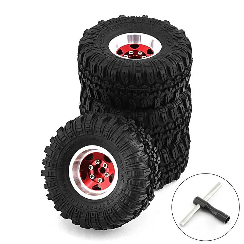 4pcs 1.0 inch Climbing Car Aluminum Alloy Hub Wasteland Wheel Tires for 1/18 TRX4M SCX24 FMS FCX18 FCX24 Furitek FX118 RC Car Parts