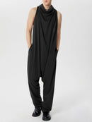 INCERUN Men's Solid Color Jumpsuits Stacked Collar Sleeveless Back Zipper Overalls