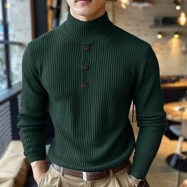 INCERUN Mens Minimalist Turtleneck Long-Sleeve Pullover Sweater Comfortable Solid Color Top for Men Fall Winter