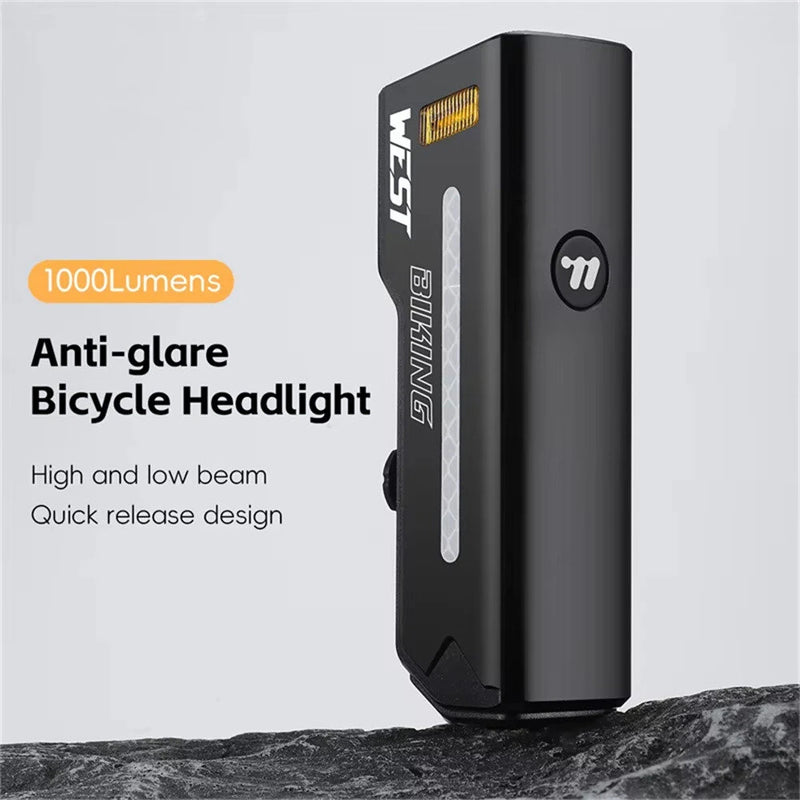 WEST BIKING 1000 Lumen High Brightness Bike Headlight 5000mAh Anti-glare Quick-release Bicycle Light IPX5 Waterproof USB Charging 6 Light Modes for MTB Road Cycling