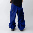 INCERUN Mens Zipper Big Pocket Pleated Design Pant Wide Legged Trousers Casual Solid Color Elastic Waist Pant S-5XL