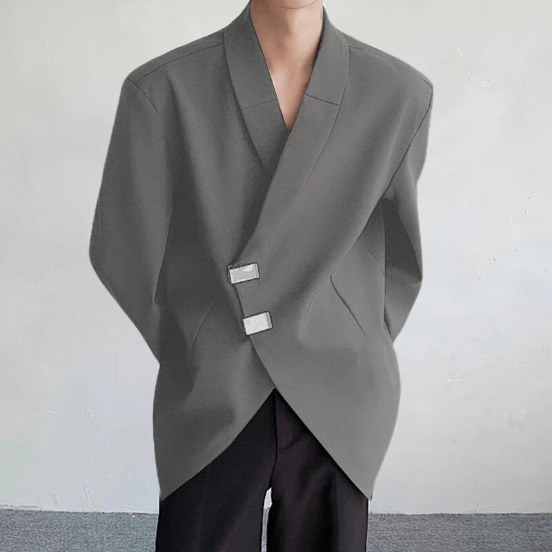 INCERUN Men Long Sleeved Blazer with Slanted Lapels and Metal Buttons and Shoulder Pads Fashion Loose Fit Blazers for Big Men Large Size S-5XL