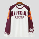 INCERUN Mens Casual Color-Block Long-Sleeve T-Shirt Fashion Loose Fit Crew Neck Racing Tshirt for Male S-5XL