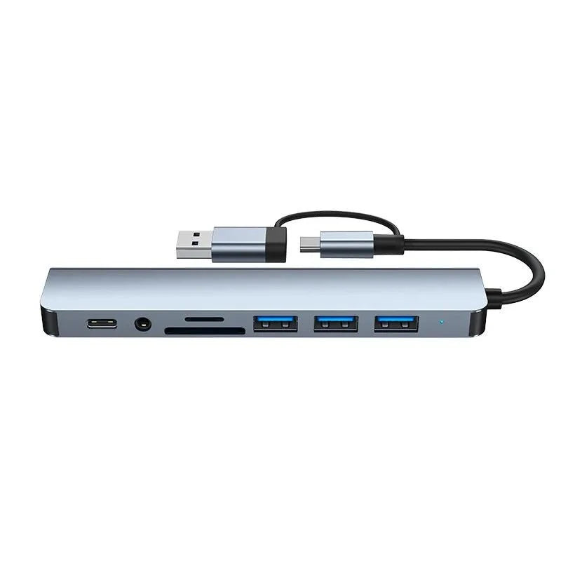 8-in-2 USB-C/USB3.0 Docking Station USB Adapter with USB3.0 USB2.0*3 USB-C Data SD/TF Card Reader Slot 3.5mm Audio Multiports USB Hubs for PC Laptop Computer