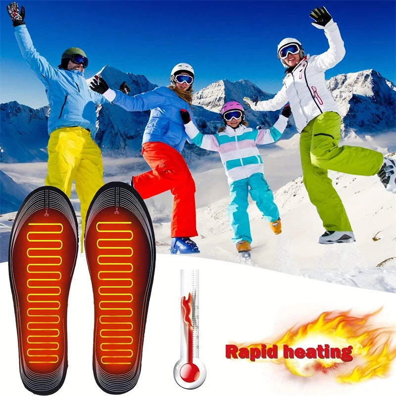 TENGOO 1Pair Electric Heated Insoles Croppable Thermal Comfortable USB Rechargeable Insoles for Winter Outdoor Skiing