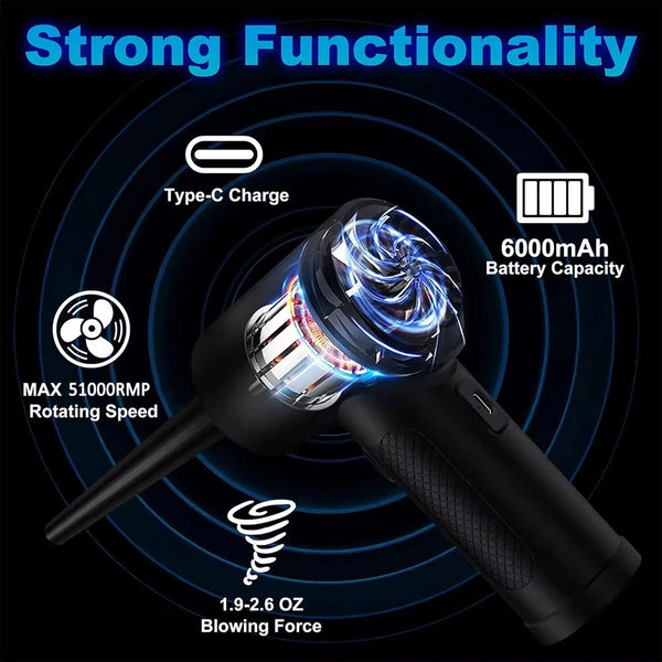 51000RPM Rechargeable Cordless Handheld Dust Blower with Cleaner Brush Portable Electric Compressed Air Duster Electronics Cleaner Dust Blower