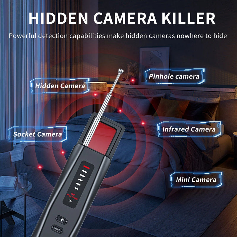 Multi-functional Camera Detector 500mAh 1MHz-6.5GHz Small Camera Finder Adjustable Sensitivity Portable Anti-Snooping Device Type-C Rechargeable Battery Long Battery Life