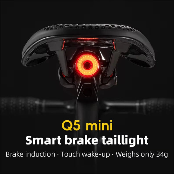 ROCKBROS Q5 Mini Smart Auto Bike Taillight Vibration Sensing Light Sensitivity Brake Rear Light IPx6 Waterproof Type-C Charging Bicycle Lump for MTB Road Night Cycling
