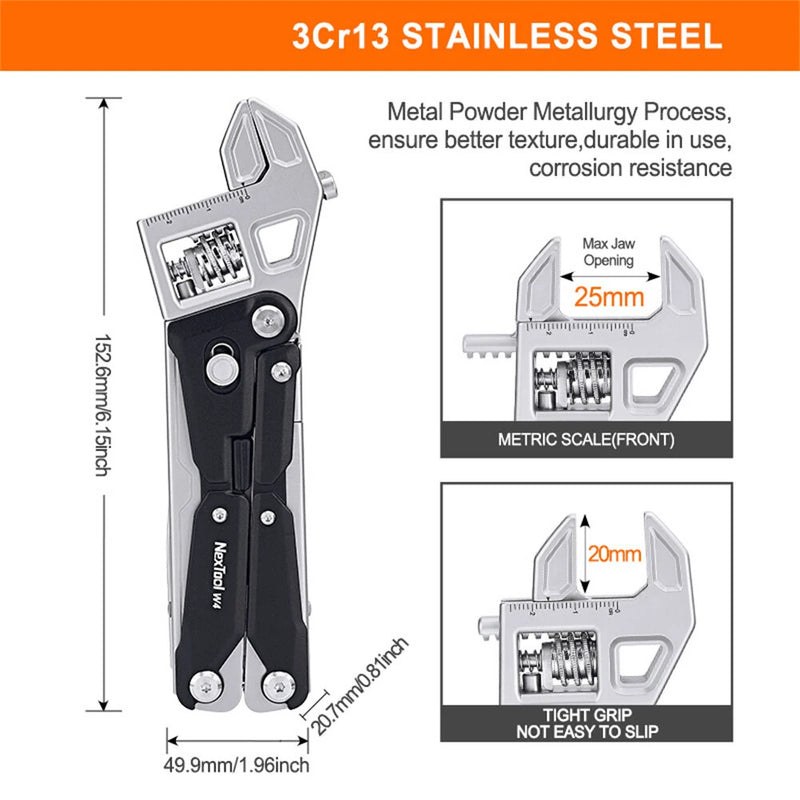 NexTool W4 Multitool Wrench 11-In-1 Adjustable Wrench Pliers Hand Tools Screwdriver Wooding Saw Wood Working Tools