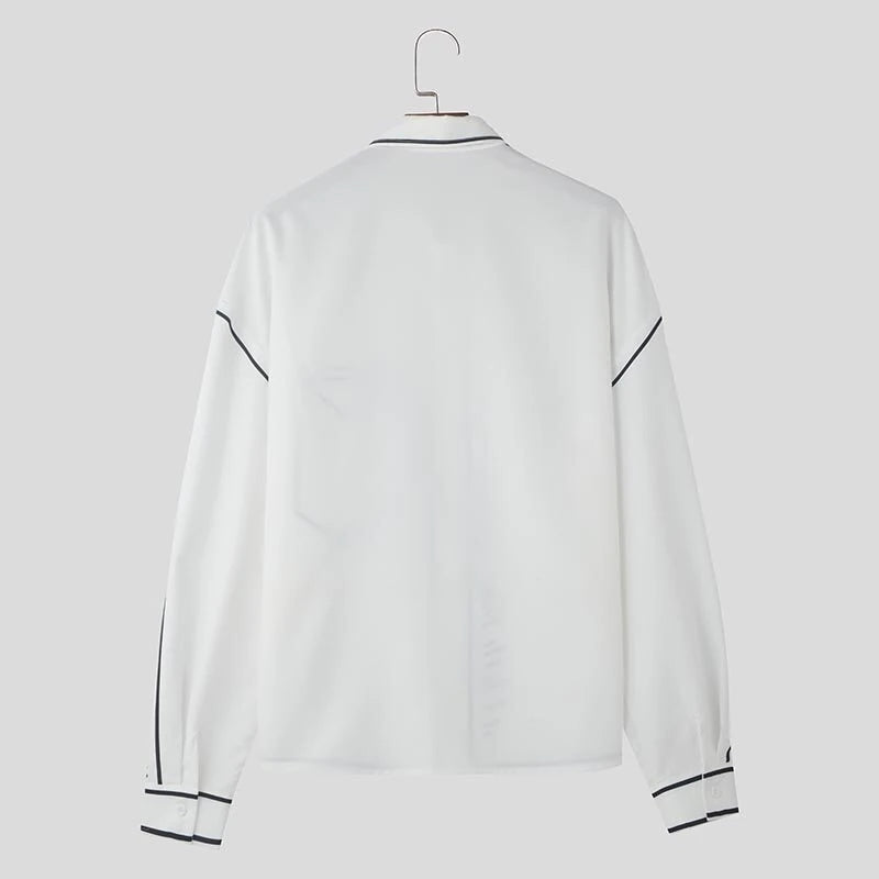 INCERUN Mens Comic Style Print Long Sleeve Shirt Fashion Funny Line Lapel Top for Male