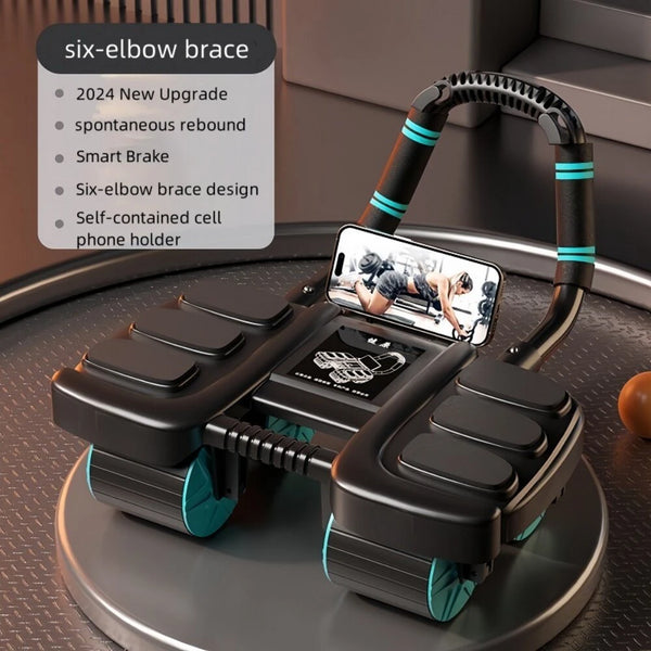 KALOAD 4 Wheel Smart Abdominal Exerciser with Phone Holder 6 Elbow Support Intelligent Brakes Automatic Rebound Antislip Home Gym Fitness Equipment for Exercise Abs