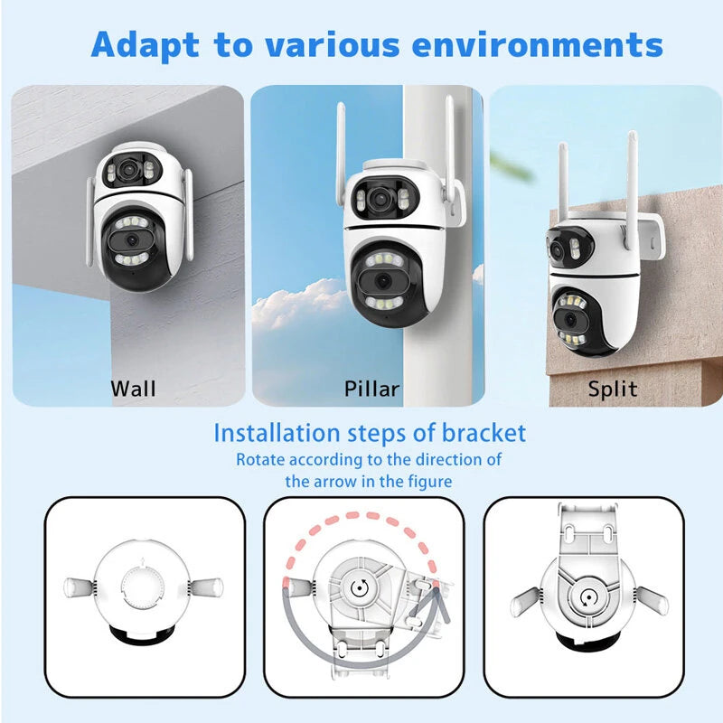 4MP 5X Zoom Dual Lens Wireless Security Camera PTZ Color Night Vision AI Human Detection Two Way Audio IP66 Waterproof WiFi Smart Home Surveillance System ICSEE APP