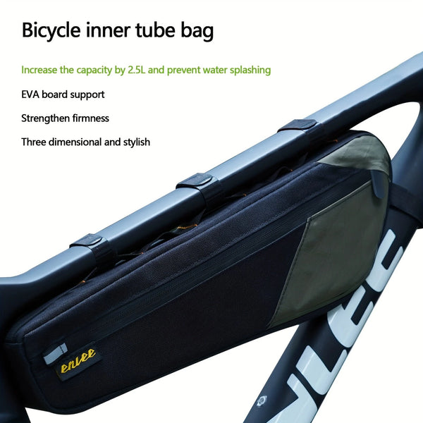 ENLEE 2.5L Bicycle Inner Tube Bag Waterproof Side Zipper Night Reflective Strip Narrow Edge Bike Triangle Front Beam Frame Bag