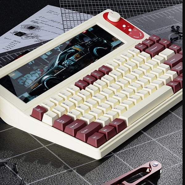 AJAZZ AKP846 84 Keys Smart Display Wired Mechanical Gaming Keyboard with 10.1-inch Color Screen Gasket Structure Hot Swappable PBT Keycaps Open Source Type-C Programmable 75% Layout Gaming Keyboard