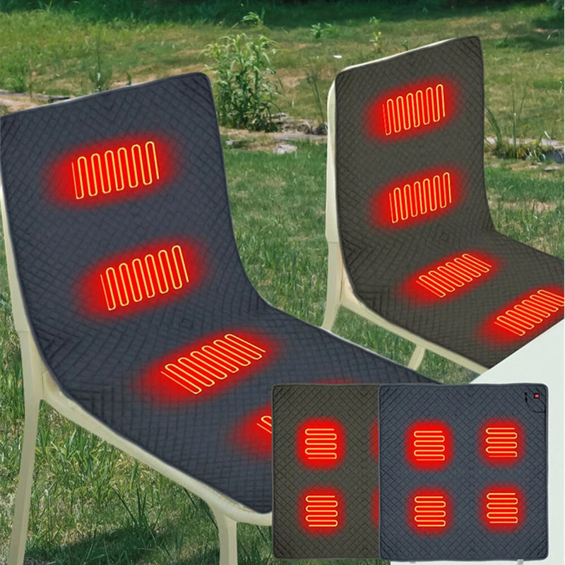 USB Heated Cushion Fast Heating 4 Heated Areas Camping Chair Heated Cushion 3 Adjustable Temperature Heated Chair Cushion Type C/USB Charging for Outdoor Travel