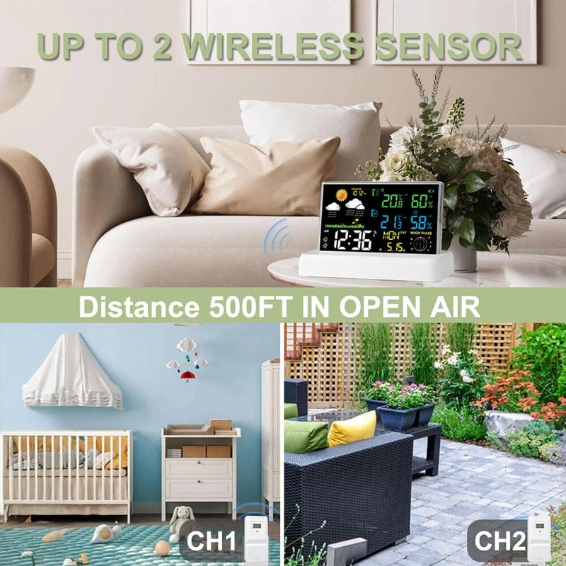VA Color Screen Indoor And Outdoor Wireless Thermometer And Hygrometer Large Screen Perpetual Calendar Weather Forecast Weather Station Radio Clock