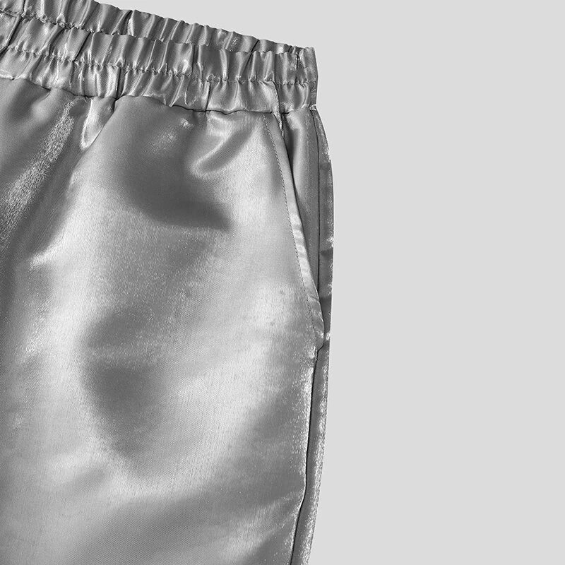 INCERUN Mens Sparkle Solid Color Long Pant Fashion Elastic Waist Trousers for Men