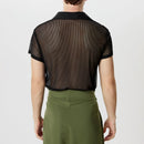 INCERUN Men Fashion Stripe Short Sleeve T-shirt Summer See-through V-neck Tee Solid Color Mens Top