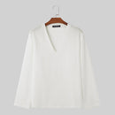 INCERUN Men Fashion V-neck Long Sleeve T-shirt Comfy Loose Fit Solid Color Tshirt Top for Men Plus Size, Spring Fall