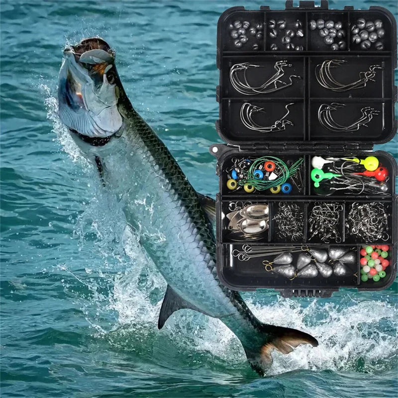 Anmuka 246pcs Fishing Tackle Box Fishing Accessories Set with Fish Hooks Lead Sinker Swivel for Bass Trout Walleye Fishing Supplies