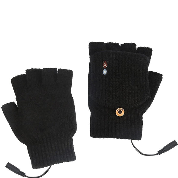 1 Pair USB Electric Heated Gloves Adjustable Temperature Half Finger Warmer Electric Thermal Winter Warm Gloves for Cycling Skiing