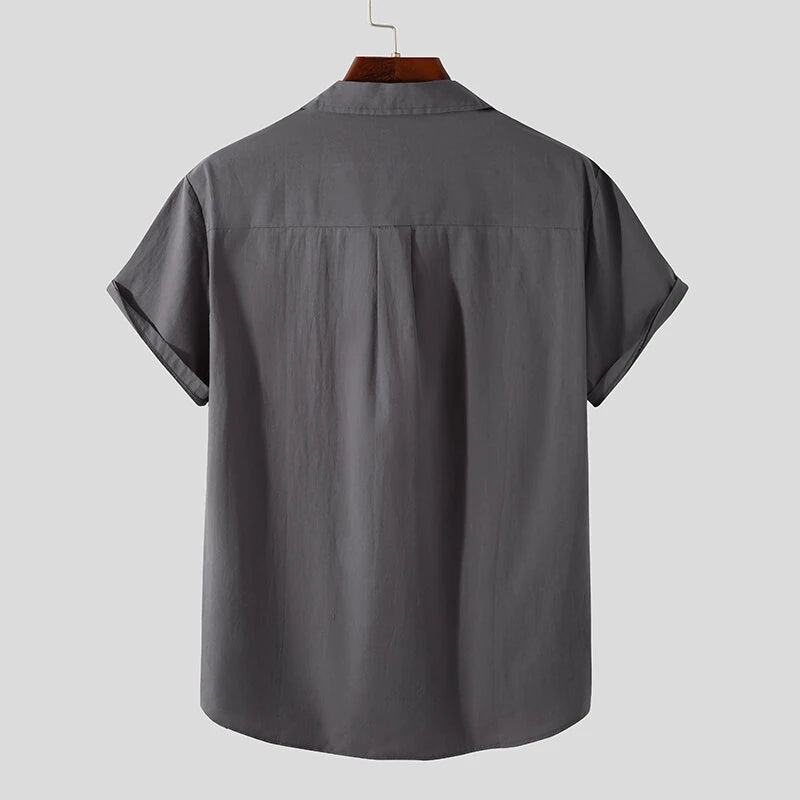 INCERUN Mens Summer Casual Cool Comfort Solid Color Lapel Shirts