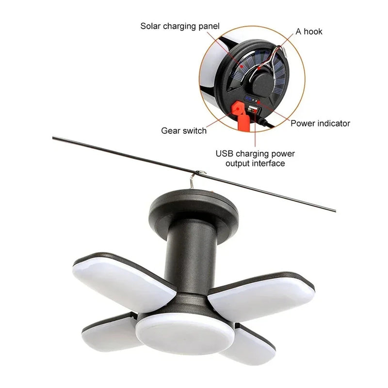 IPRee LED Solar Charging Outdoor Camping Light Hanging Folding Tent Light Multifunctional Household Strong Light Emergency Lighting