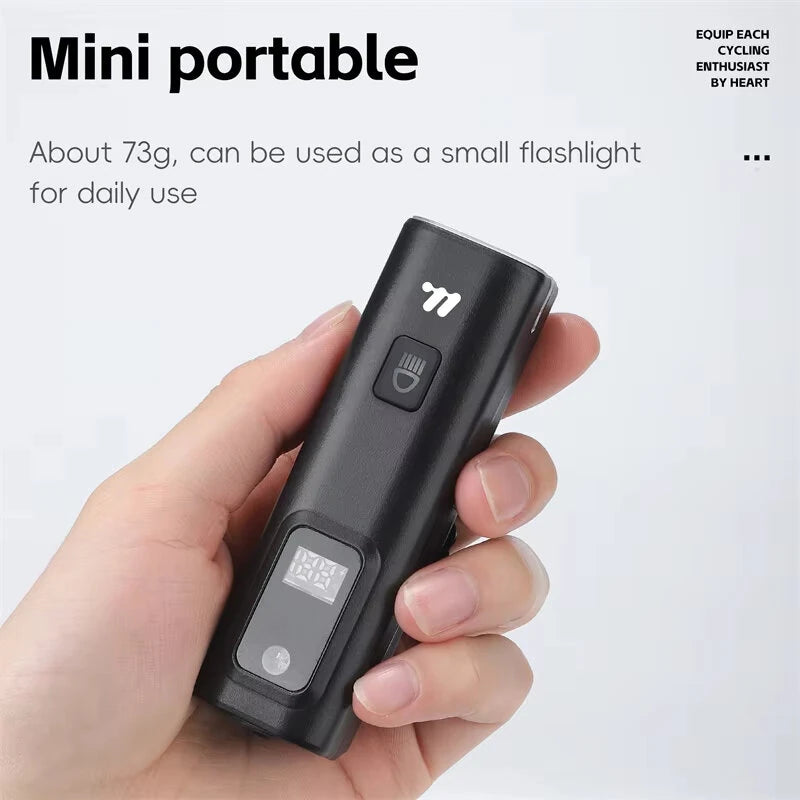WEST BIKING Smart LED Digital Display Bike Headlight 1500mAh Battery Type-C Charging Waterproof Mini Portable Bicycle Front Light for MTB Bike Road Bike Flashlight
