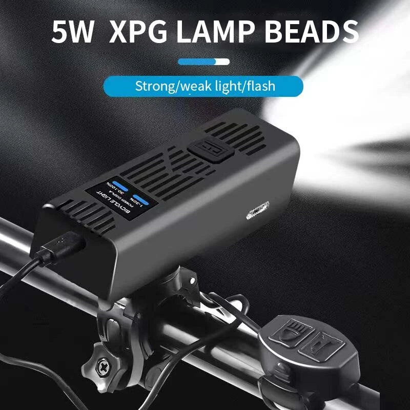 BENGGUO 2 in 1 Wired Control Bike Headlight 2000mAh Power Bank Handlebar Flashlight USB Charging IPX4 Waterproof with Bell for Mountain Cycling Night Safe Riding