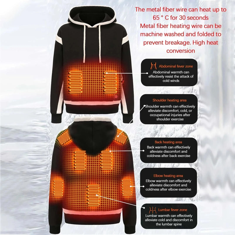 TENGOO HS-09 Smart Heated Sweatshirt 9 Heating Areas Quick Heating USB Rechargeable Windproof Washable Safety Fashion Oversize Hoodie Jacket for Winter Outdoors Keep Warm