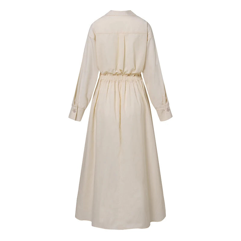 ZANZEA Women Fashion Autumn Sundress Elegant Women Lapel Neck Long Sleeve Solid OL Vestidos Robe Femme Long Shirt Dress Oversized