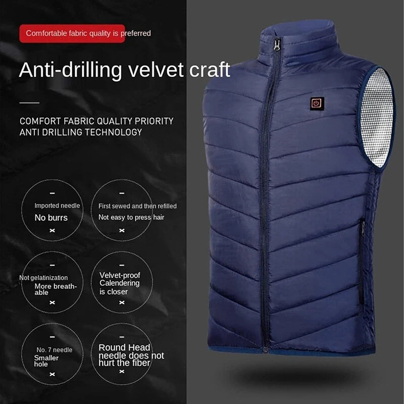 TENGOO HV-02C Heated Vest 2 Heating Zones Trible Gears Temperature Level Control USB Charging Warm Electric Heating Jacket for Winter Outdoors Sports
