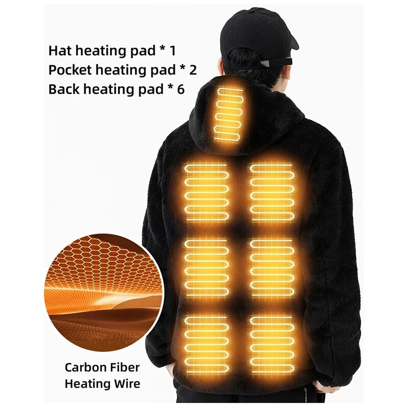TENGOO HS09 Smart Heated Hoodies Sweater 9 Heating Areas Quick Heating USB Rechargeable Washable Safety Fashion Oversize Jacket for Winter Outdoors Keep Warm