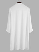 INCERUN Men Robes Long Sleeve Solid Color Long Tops Stand Collar Button Long Shirt with Side Pocket Casual Daily Male Robes