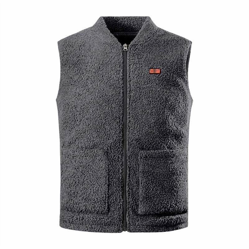 TENGOO HV-08G Heated Vest 8 Heating Areas USB Charging 3 Gear Temperature Control Grey Plush Windproof Outdoor Winter Warm Clothing