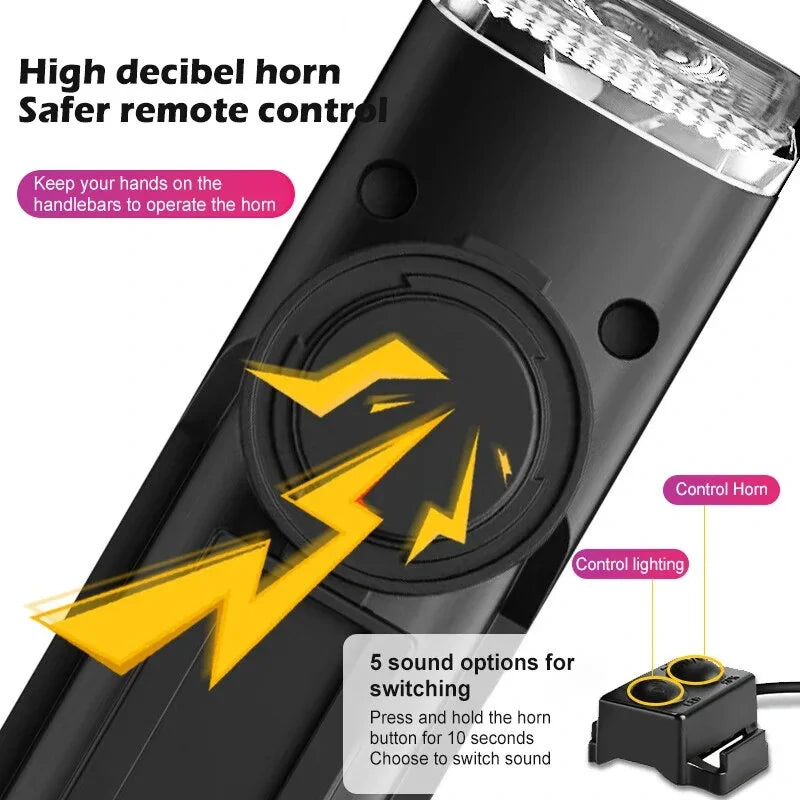 3 in 1 450Lm Brightness Wireless Bike Headlight 2000mAh Battery Type-C 3 Light Modes Smart Speedometer with 120db Horn for Night Cycling