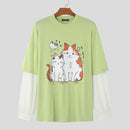 INCERUN Mens Cat Print Long Sleeve T-Shirt Casual Comfortable Crew Neck Top for Male Spring Fall S-5XL