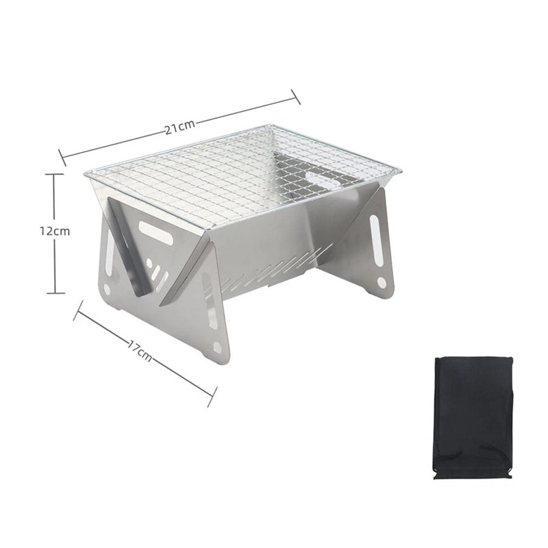 IPRee Outdoor Stainless Steel Portable Folding Card Stove Outdoor Charcoal BBQ Grill for Camping, Lightweight Fire Pit for Cooking