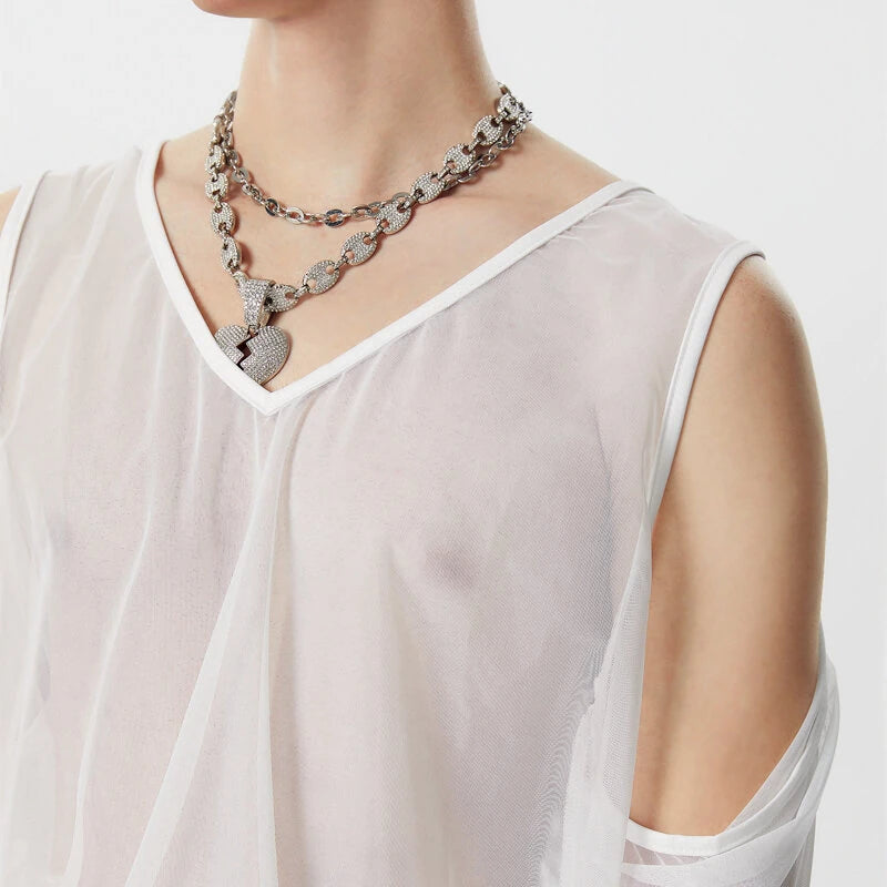 INCERUN Mens T-shirt Fashion Scooped Long Sleeves Tshirt Thin Mesh See Through Lace Up Design Tee Summer Cool Party Top Male