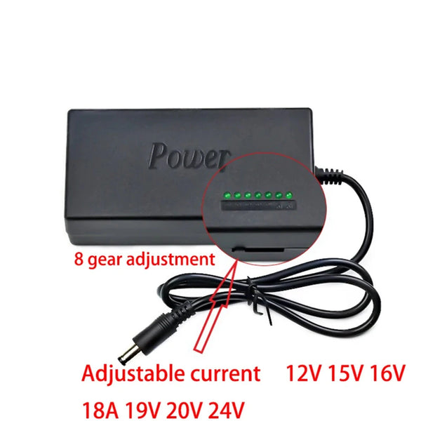 Universal Power Adapter Charger 96W 12V-24V 4A with EU/US Plug and Multiple Pins Adjustable Voltage Portable Laptop Charger