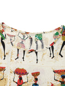 Women Ethnic Style Figure Print Round Neck Short Sleeve Loose Baggy Maxi Dresses