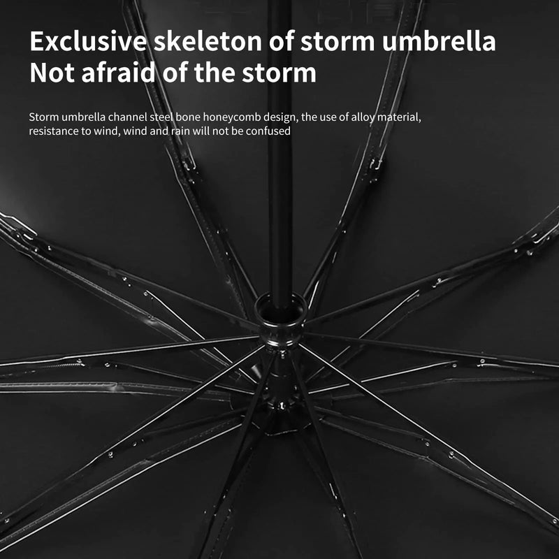 10 Ribs Fully Automatic Handle Umbrella 106cm Detachable Handle Reverse Opening UV Umbrella with Windproof Reflective Stripe Reverse Fold Umbrella Carabiner Travel