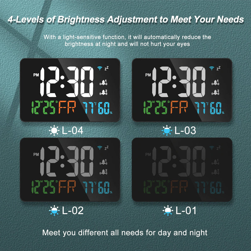 AGSIVO LED Wifi Digital Alarm Clock With Calendar Intelligent Update with Remote Control / Indoor Temperature Display / Humidity Display Works with Smart Life Application For Home Office Bedroom Living Room