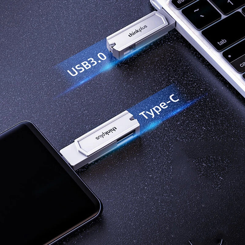 Lenovo ThinkPlus TPCU301plus Type-C USB3.0 Flash Drive Dual Metal Port 360 Rotation Heat Resistance OTG A+ Chip Fa