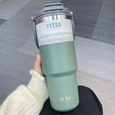 Tyeso 900ml/1200ml Portable Double Layer 304 Stainless Steel Water Bottle, Cold and Hot Coffee, Travel Gym Mug with Lid and Straw, Car Thermos Cup